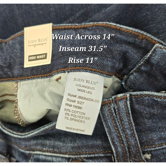 Judy Blue “Alana” High Waist Wide Leg Jeans – Dark Wash 5/27 - Picture 4 of 6